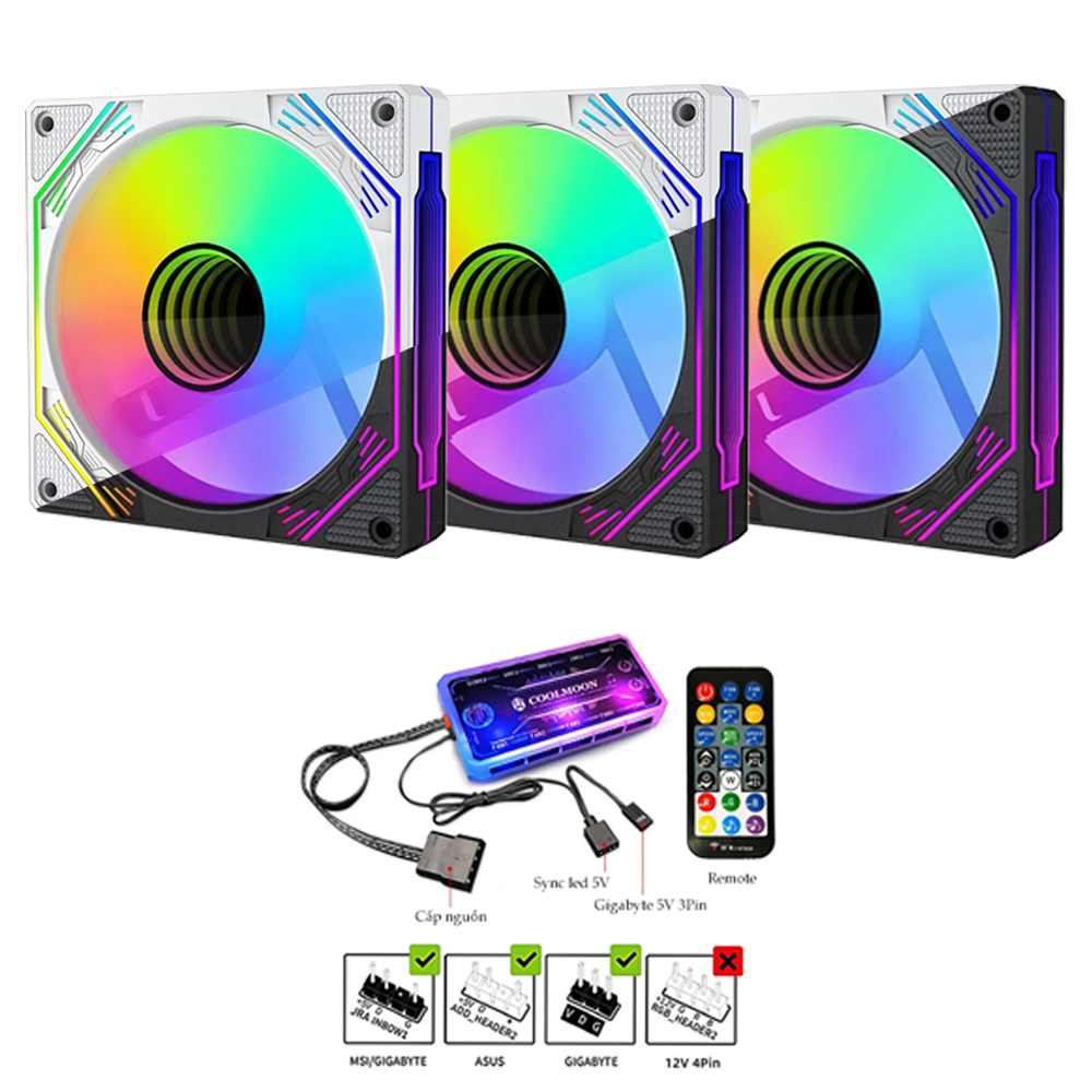 Fan HUB Coolmoon F3 ARGB Led vô cực - Black